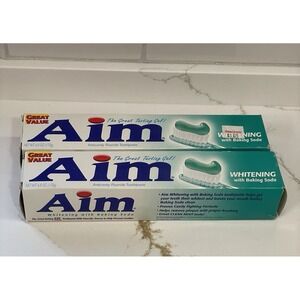 Vintage Aim Whitening Toothpaste Lot of 2 Baking‎ Soda Gel Mint 6 oz Box